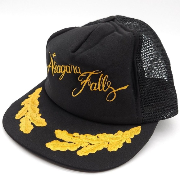 Vintage Niagara Falls Mesh Snapback Trucker Hat Black Gold Leaf Scramble Egg Cap - Picture 1 of 7
